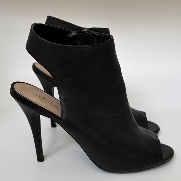 Elegant Black Leather Peep-Toe Heels - Picture 4 of 8